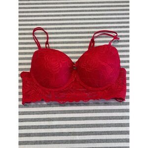 Kiss & Tell Intimates Red Floral Lace Longline Underwire Push Up Bra 38B
